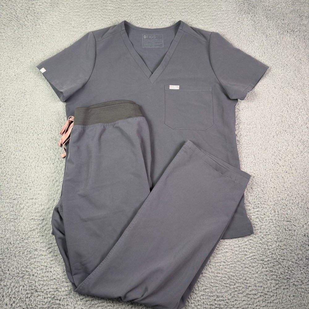 Figs Scrub Set Womens Medium - Catarina Top - Livingston Pants - Dark Gray